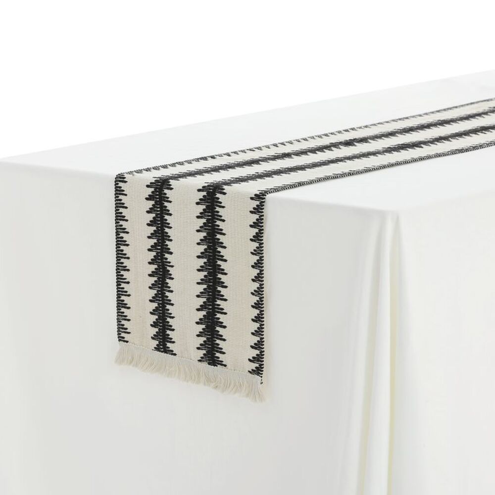 1 Pack Home Decor Rustic Table Runner with Tassels 12x63 Inch Black White